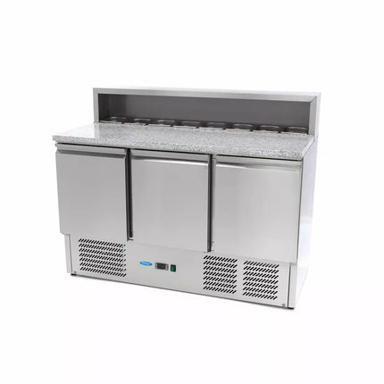 Rashladni pult za pripremu pizze - 136,5cm - 3 vrata - 400L - inox poklopac