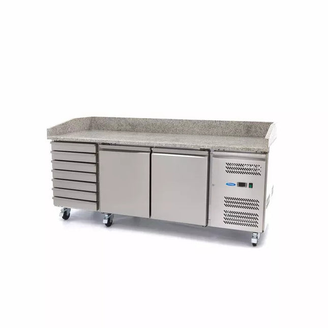 Rashladni pult za pripremu pizze - 202cm - 2 vrata - 7 ladica - 780L