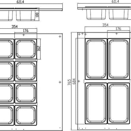 Namizna saladeta - 67L - 8 x 1/6 GN